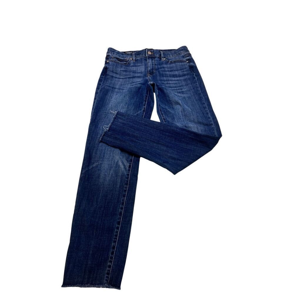 White House Black Market Womens Mid-Rise Raw Hem Crop Girlfriend Jeans Blue Sz 4